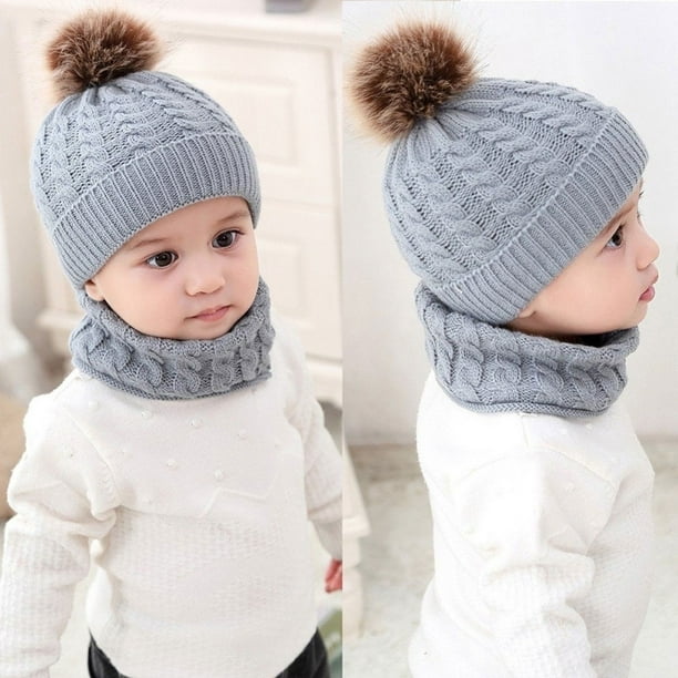 Toddler Winter Warm Wool Knit Scarf Boys Girls Pom Pom Crochet Scarf T